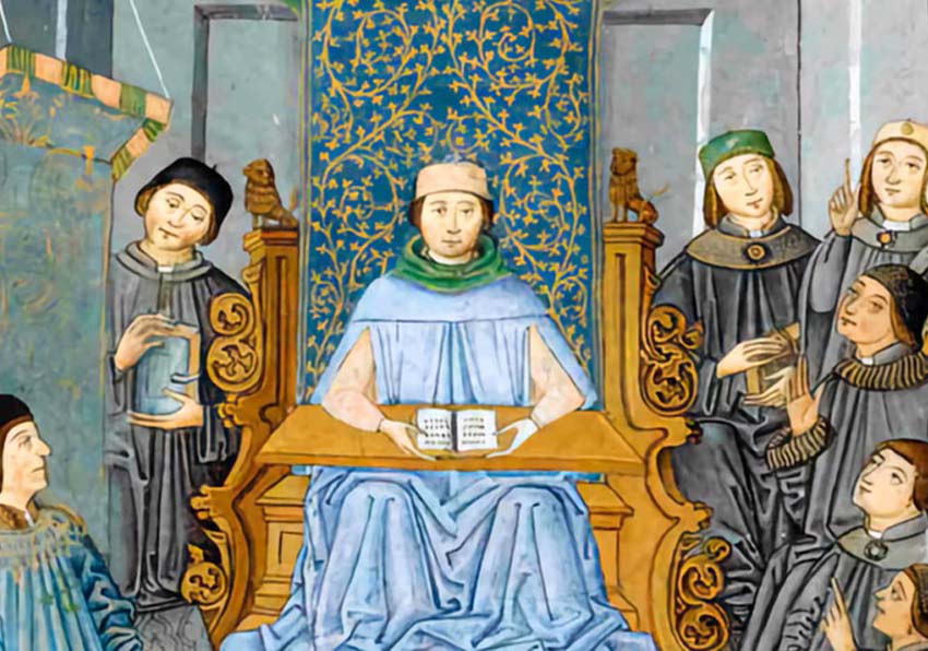 Imagen del evento:Dibujo de Antonio de Nebrija impartiendo una clase de gramática